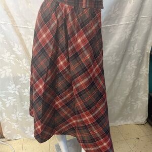Vintage Alfred Paquette Red and Black Asymmetrical A-Line Midi Skirt